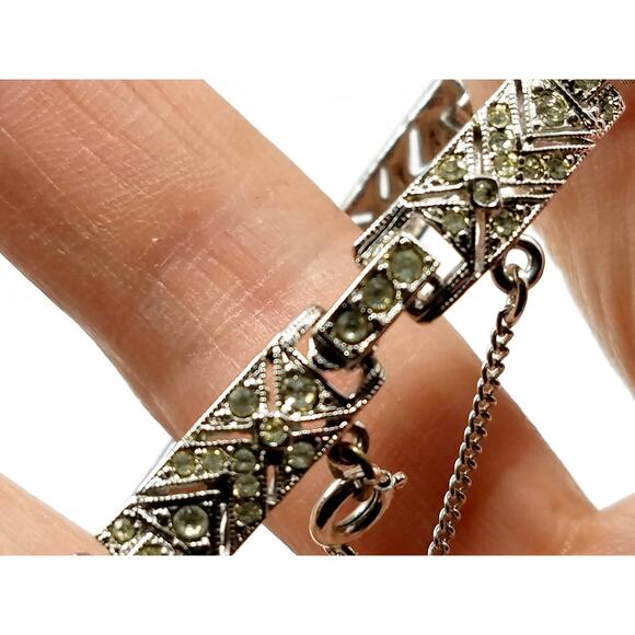 Vintage Napier Rhinestone Geometric Bracelet, Safety Chain, 1960s, 7" - Picture 9 of 10